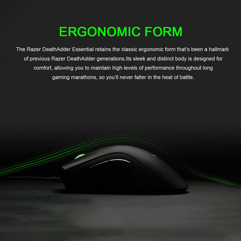 Razer DeathAdder Essencial com fio Gaming Mouse 6.400 DPI Sensor Óptico 5 Botões Independentes