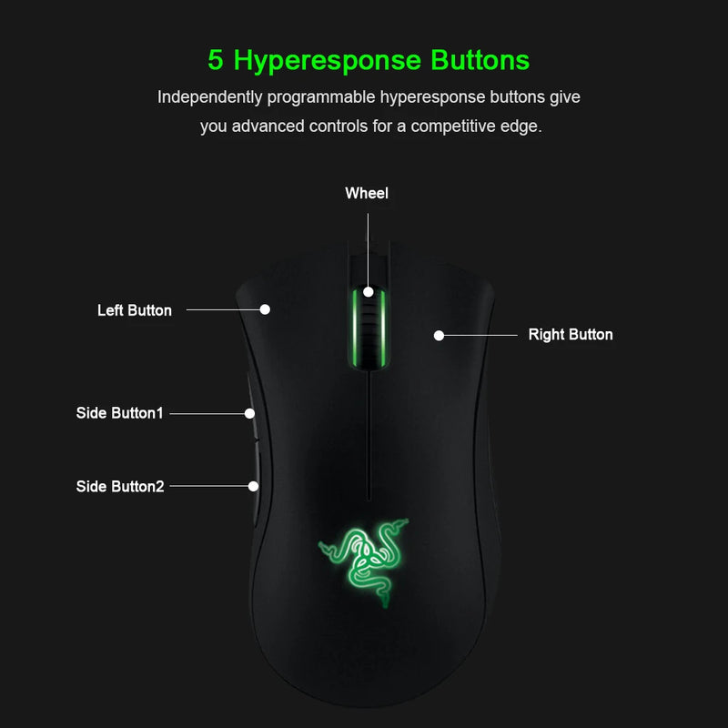 Razer DeathAdder Essencial com fio Gaming Mouse 6.400 DPI Sensor Óptico 5 Botões Independentes