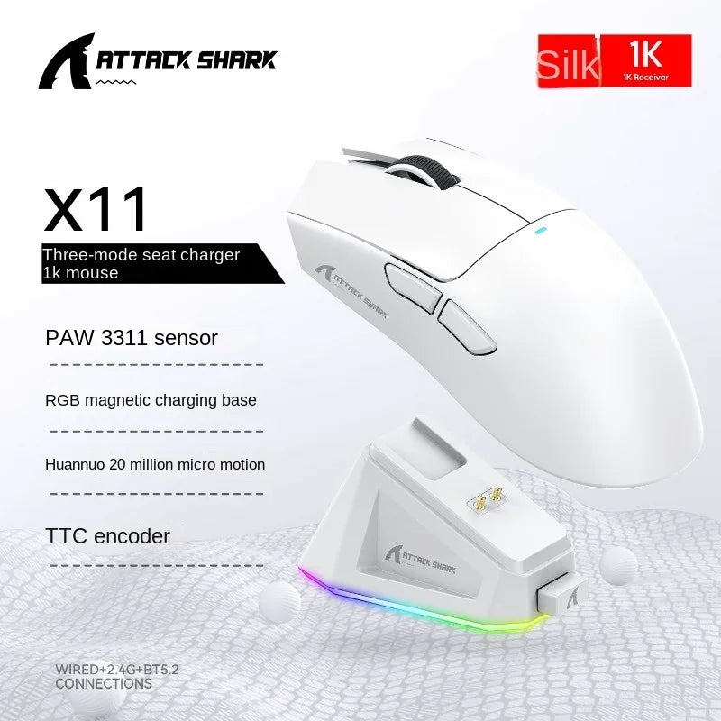 Attack Shark x11 PAW3311 22000 DPI bluetooth/wireless, doca de carregamento magnética