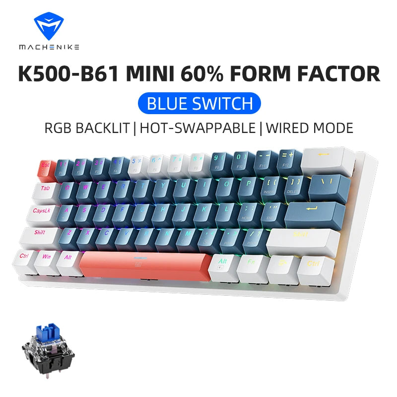 Machenike K500-B61 Mini Teclado mecânico formato 60% com RGB