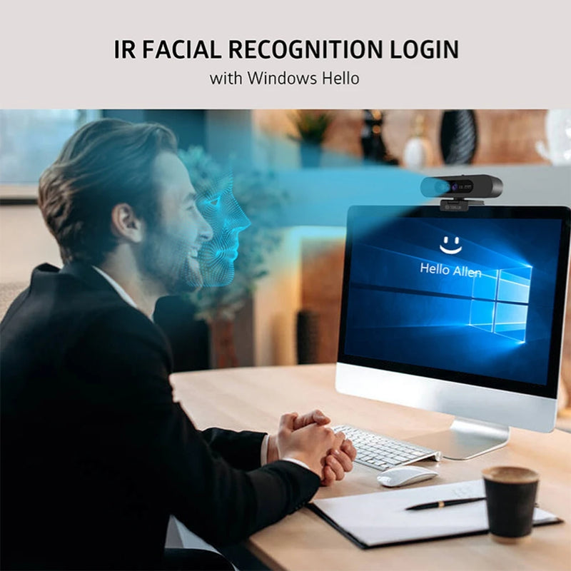 TOALLIN Windows Hello Webcam 1080P reconhecimento facial IR, com microfones de redução de ruído