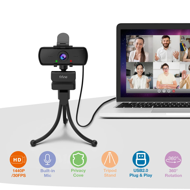 FIFINE Webcam Full HD com Microfone e Tripé