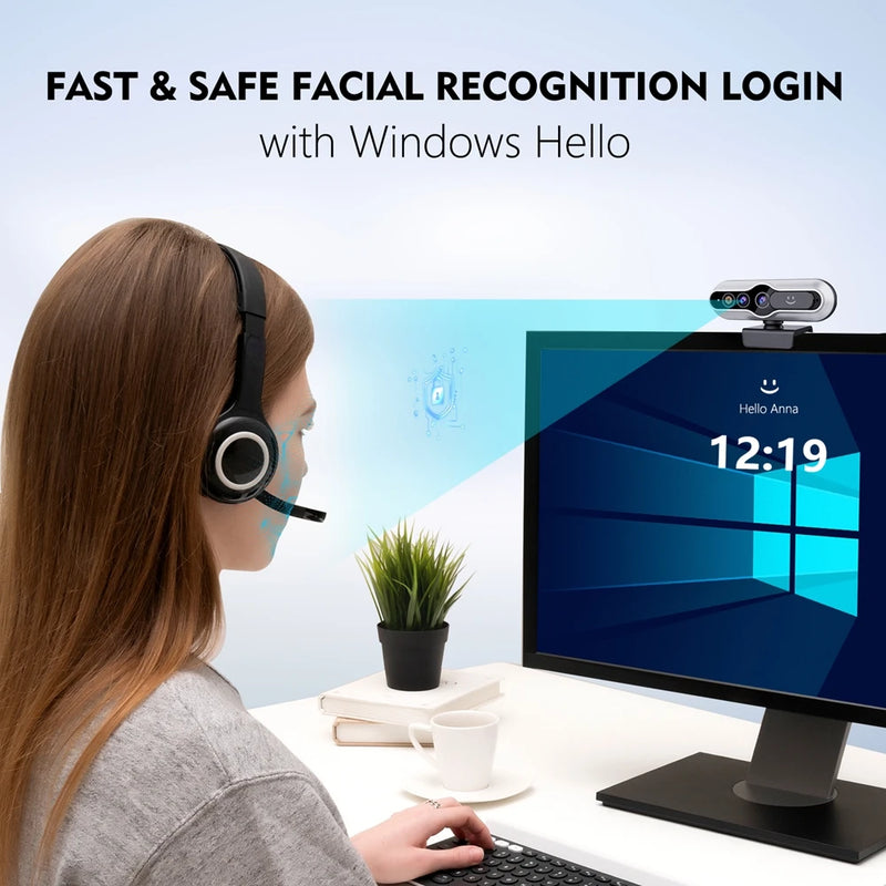 TOALLIN Mini câmera webcam 2k reconhecimento facial com capa de privacidade suporte para monitor