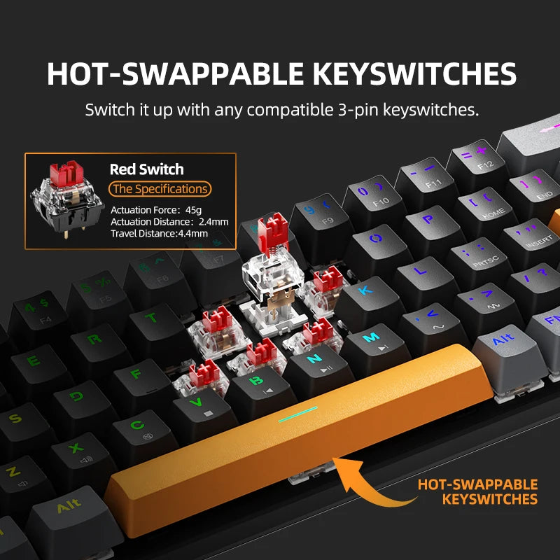 MACHENIKE K500 B68 Teclado mecânico com fio formato 65% switch red, RGB