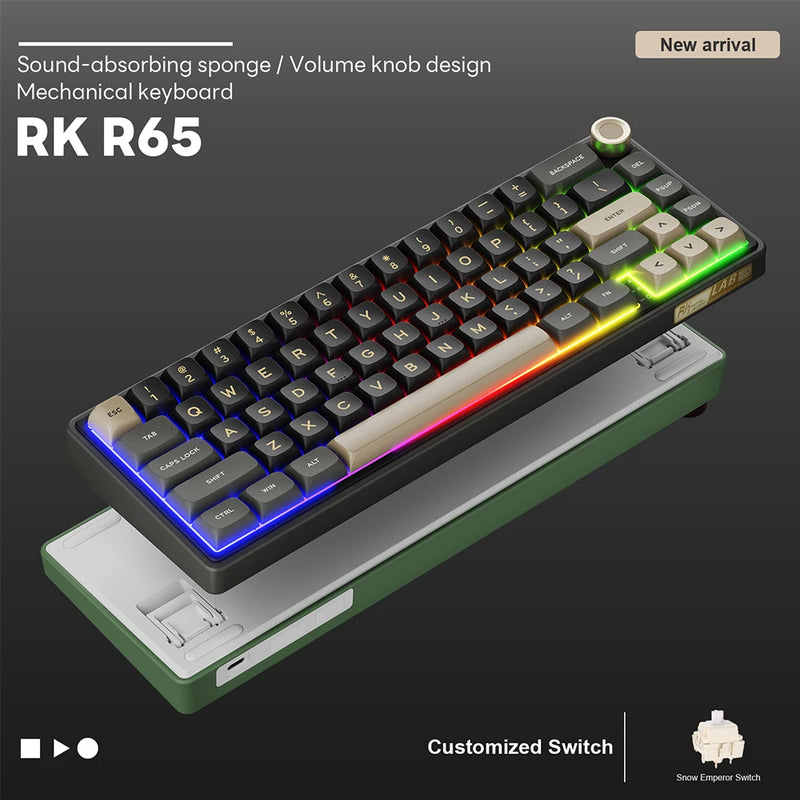 Royal Kludge RK R65 Teclado mecânico português com fio Hot-swappable formato 65% RGB