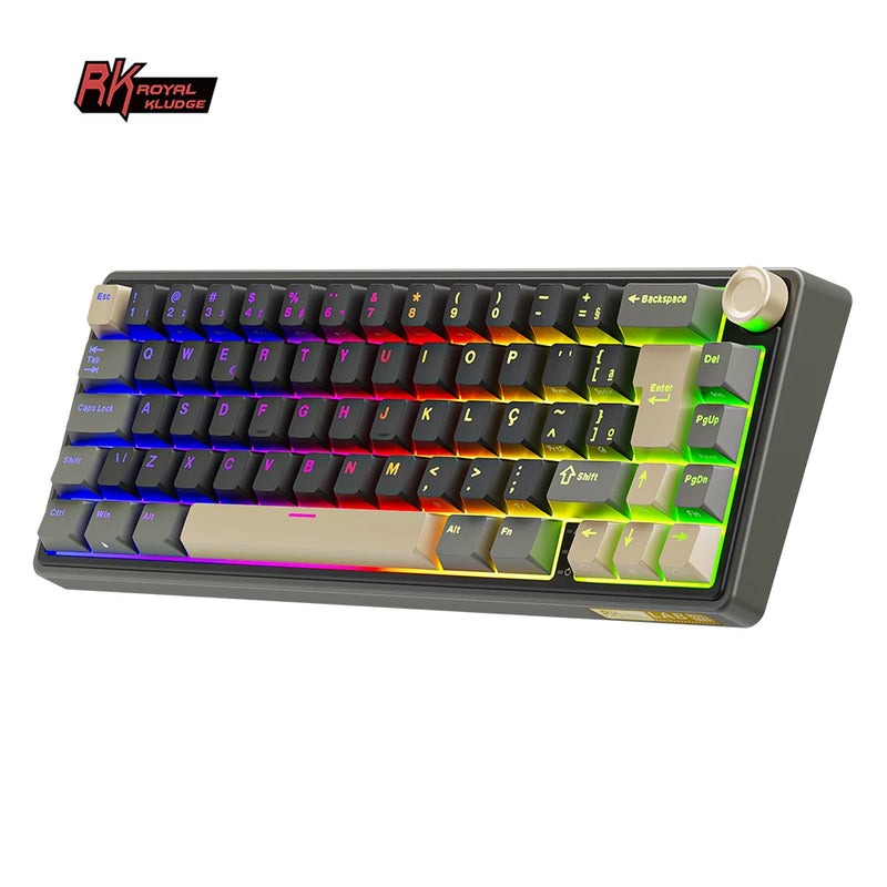 Royal Kludge RK R65 Teclado mecânico português com fio Hot-swappable formato 65% RGB