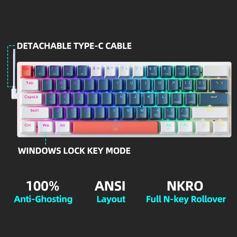 Machenike K500-B61 Mini Teclado mecânico formato 60% com RGB