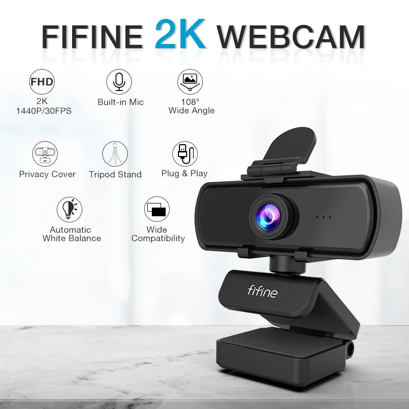 FIFINE Webcam Full HD com Microfone e Tripé