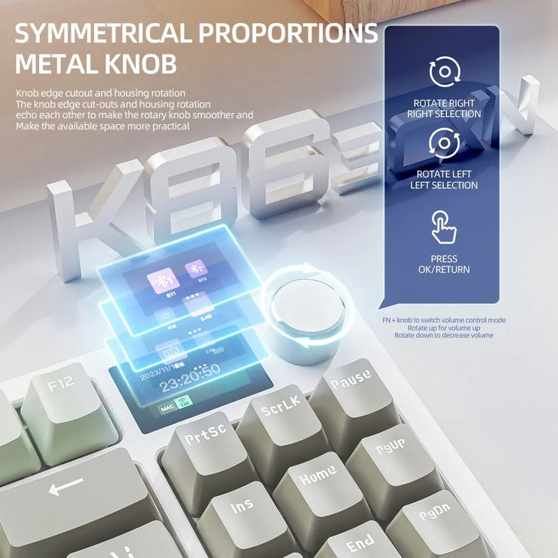 K86 Teclado Mecânico Hot-Swappable sem fio bluetooth/wireless switch blue com tela de exibição e botão rotativo de volume