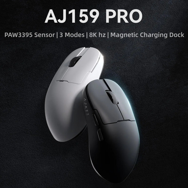 Ajazz AJ159Pro 8khz mouse leve 56g bluetooth/wireless doca de carregamento magnético PAW3395 26000 DPI