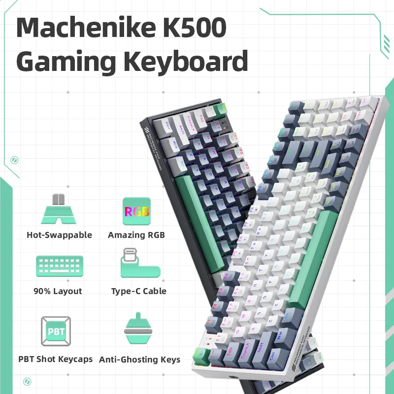 Machenike K500 Teclado mecânico com fio, Hot-swappable, 94 teclas RGB