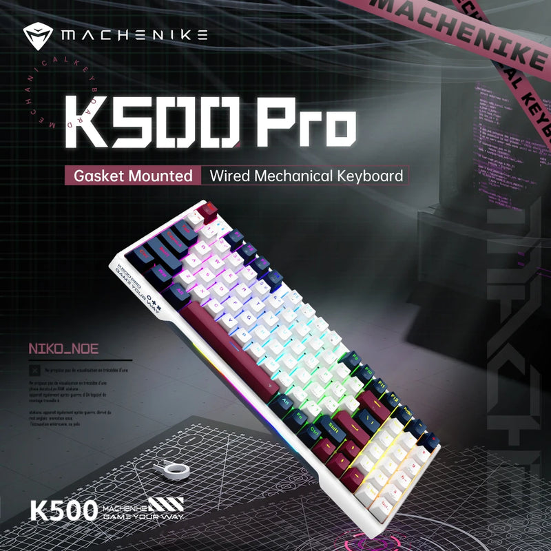 Machenike K500 PRO teclado mecânico com fio, hot-swappable, RGB switch silver linear