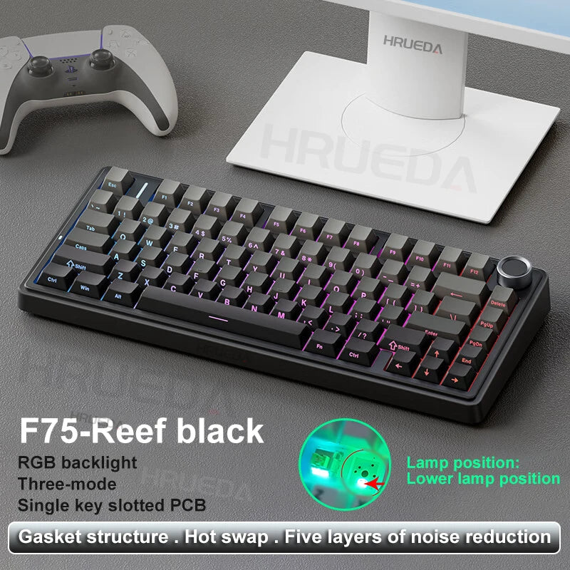 AULA F75 Teclado mecânico wireless eixo reaper, Hot-swap, Layout 75%