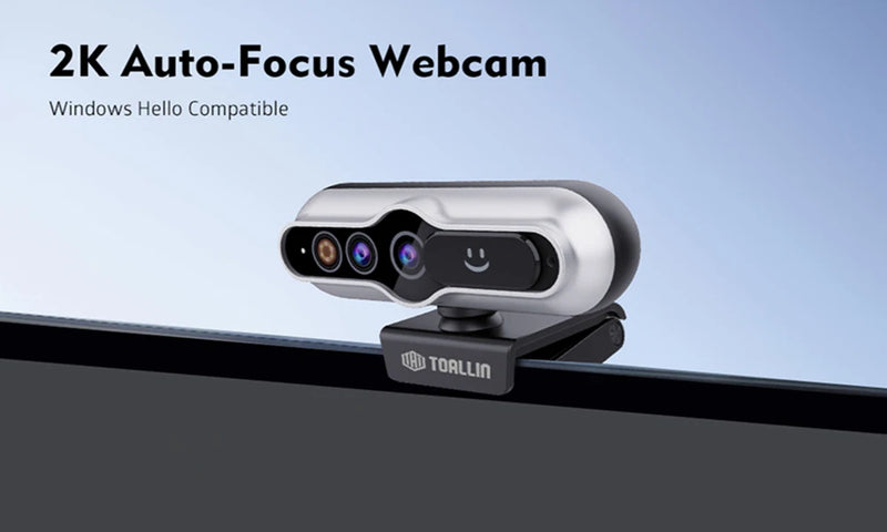 TOALLIN Mini câmera webcam 2k reconhecimento facial com capa de privacidade suporte para monitor