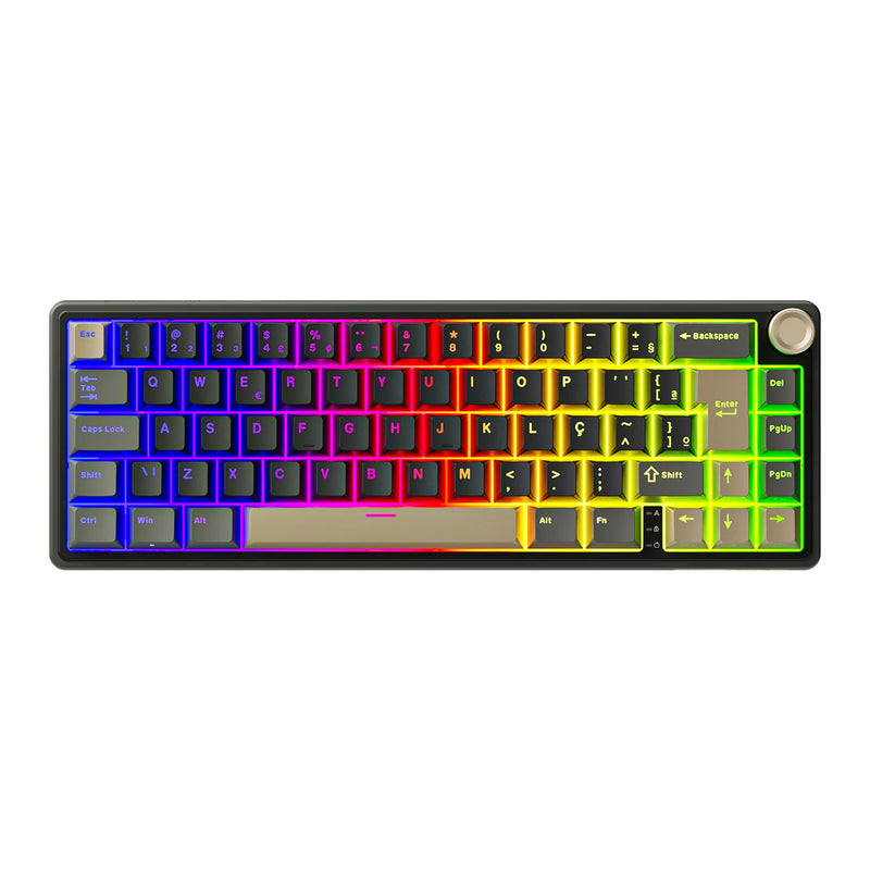 Royal Kludge RK R65 Teclado mecânico português com fio Hot-swappable formato 65% RGB