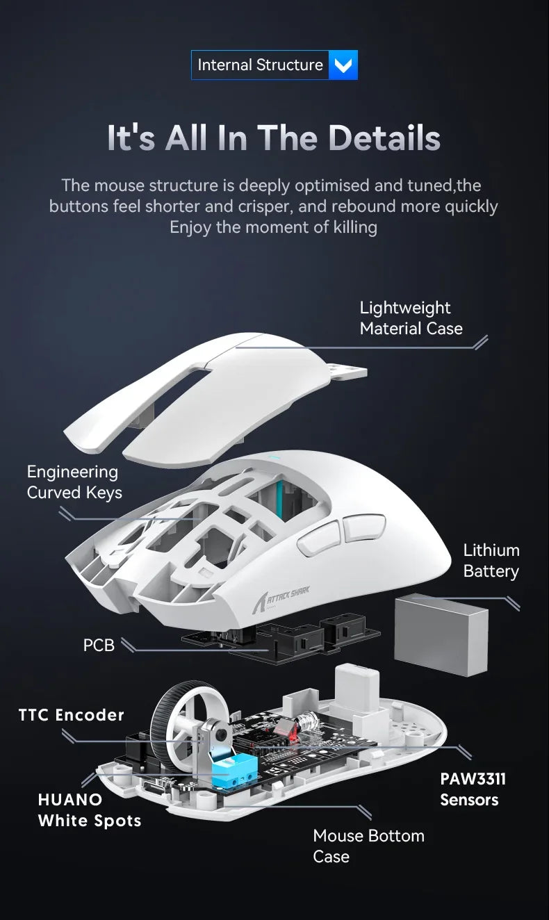 Attack Shark x11 PAW3311 22000 DPI bluetooth/wireless, doca de carregamento magnética