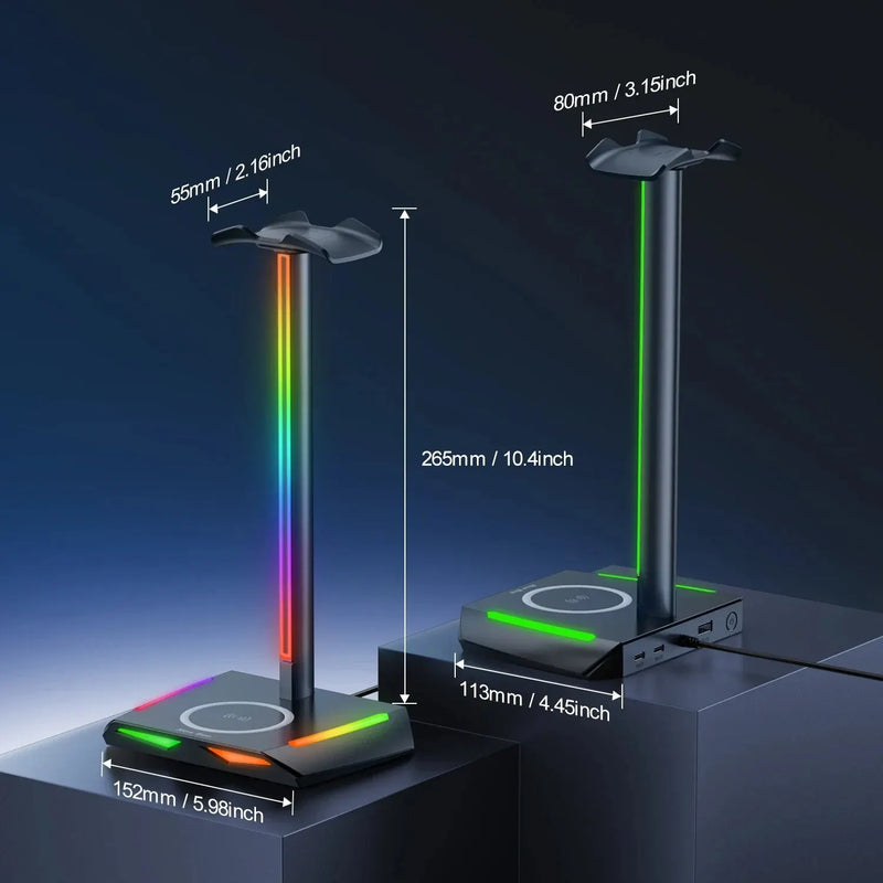 New Bee Z12 Suporte RGB para headset com base para carregamento sem fio