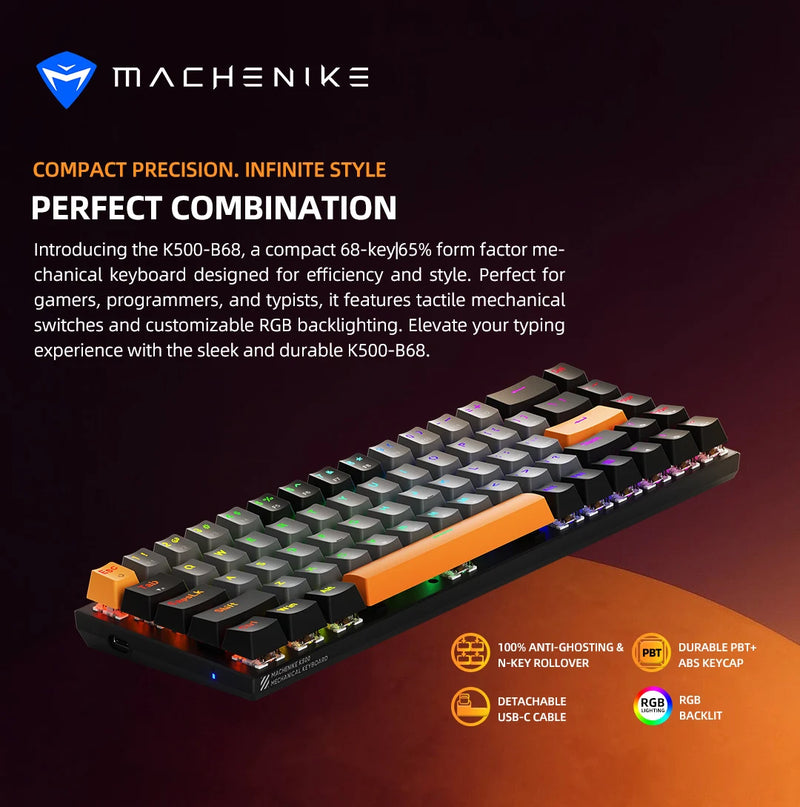 MACHENIKE K500 B68 Teclado mecânico com fio formato 65% switch red, RGB