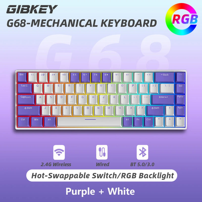 GIBKEY G68 Teclado mecânico sem fio bluetooth/wireless, 68 teclas RGB