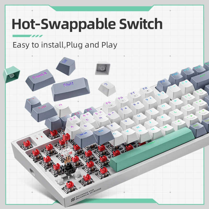 Machenike K500 Teclado mecânico com fio, Hot-swappable, 94 teclas RGB