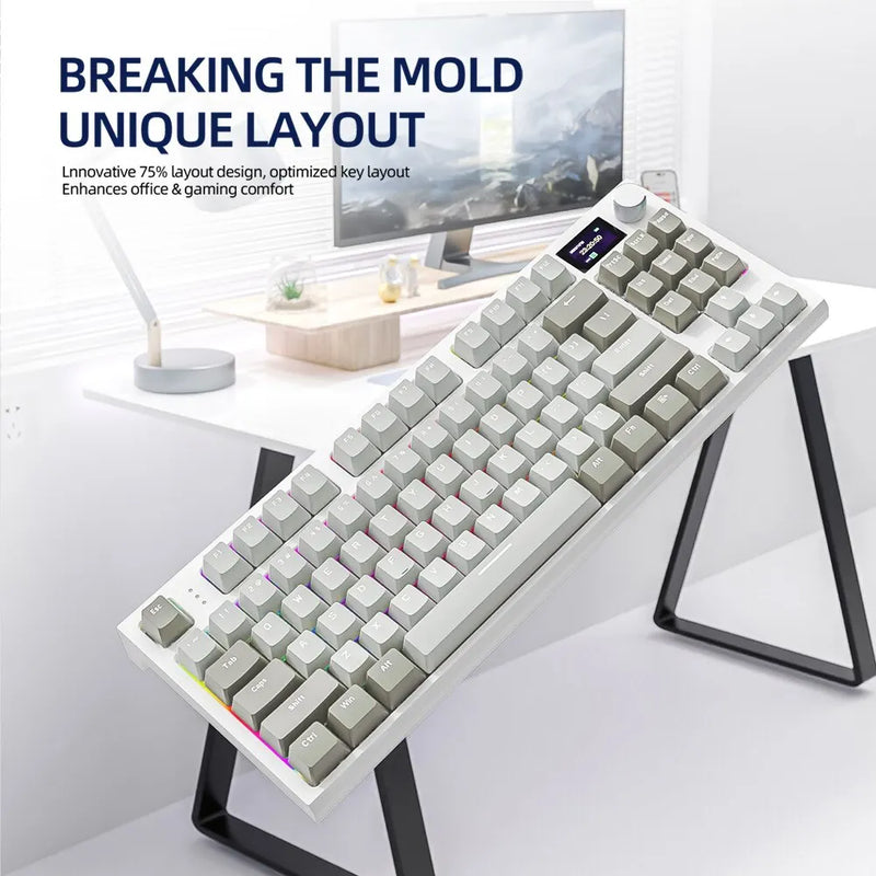 K86 Teclado Mecânico Hot-Swappable sem fio bluetooth/wireless switch blue com tela de exibição e botão rotativo de volume