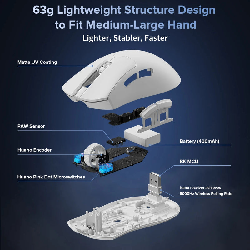 Delux-M900 sem fio PAW3311 12000 DPI, ergonômico 63g, doca de carregamento magnética RGB