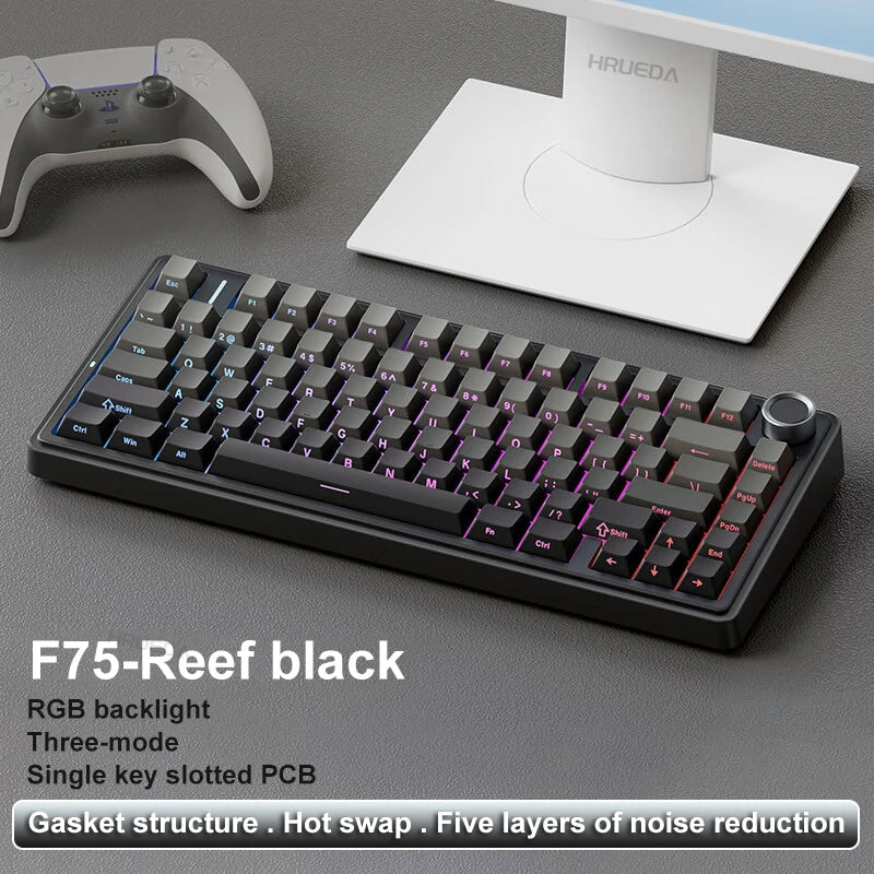 AULA F75 Teclado mecânico wireless eixo reaper, Hot-swap, Layout 75%