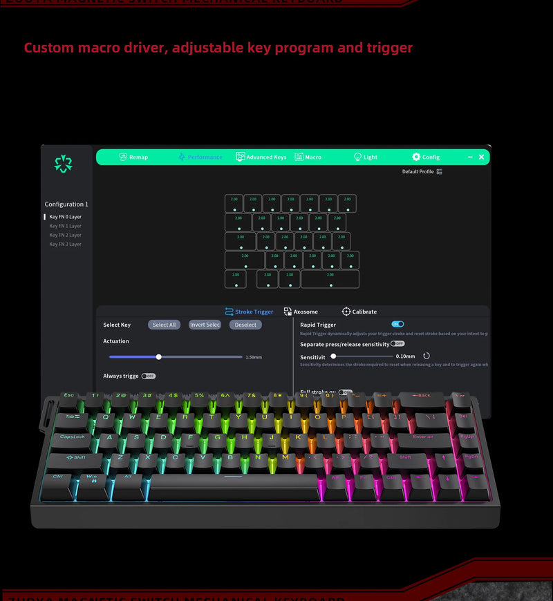 Zuoyi He65 teclado mecânico com switch magnético simulação dinâmica full RGB