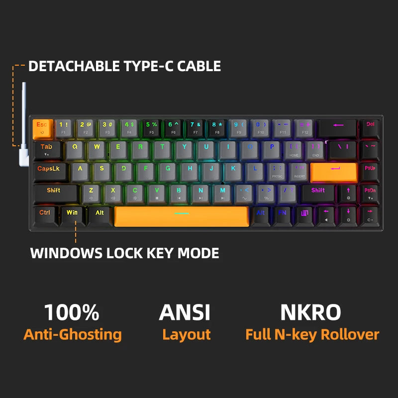 MACHENIKE K500 B68 Teclado mecânico com fio formato 65% switch red, RGB