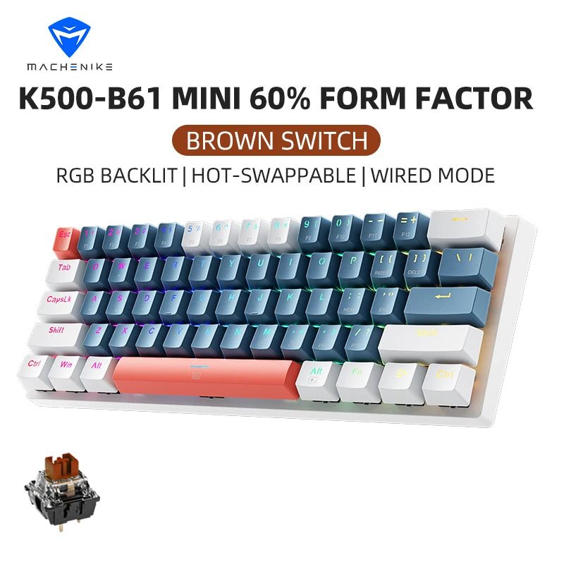 Machenike K500-B61 Mini Teclado mecânico formato 60% com RGB