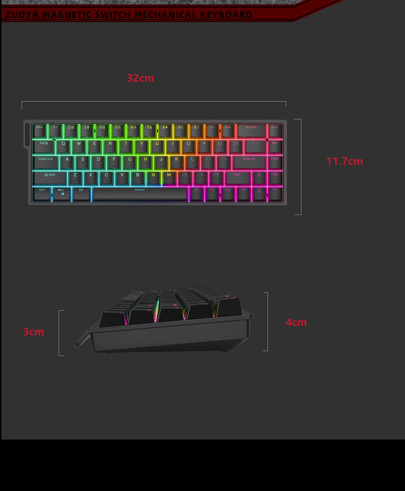 Zuoyi He65 teclado mecânico com switch magnético simulação dinâmica full RGB