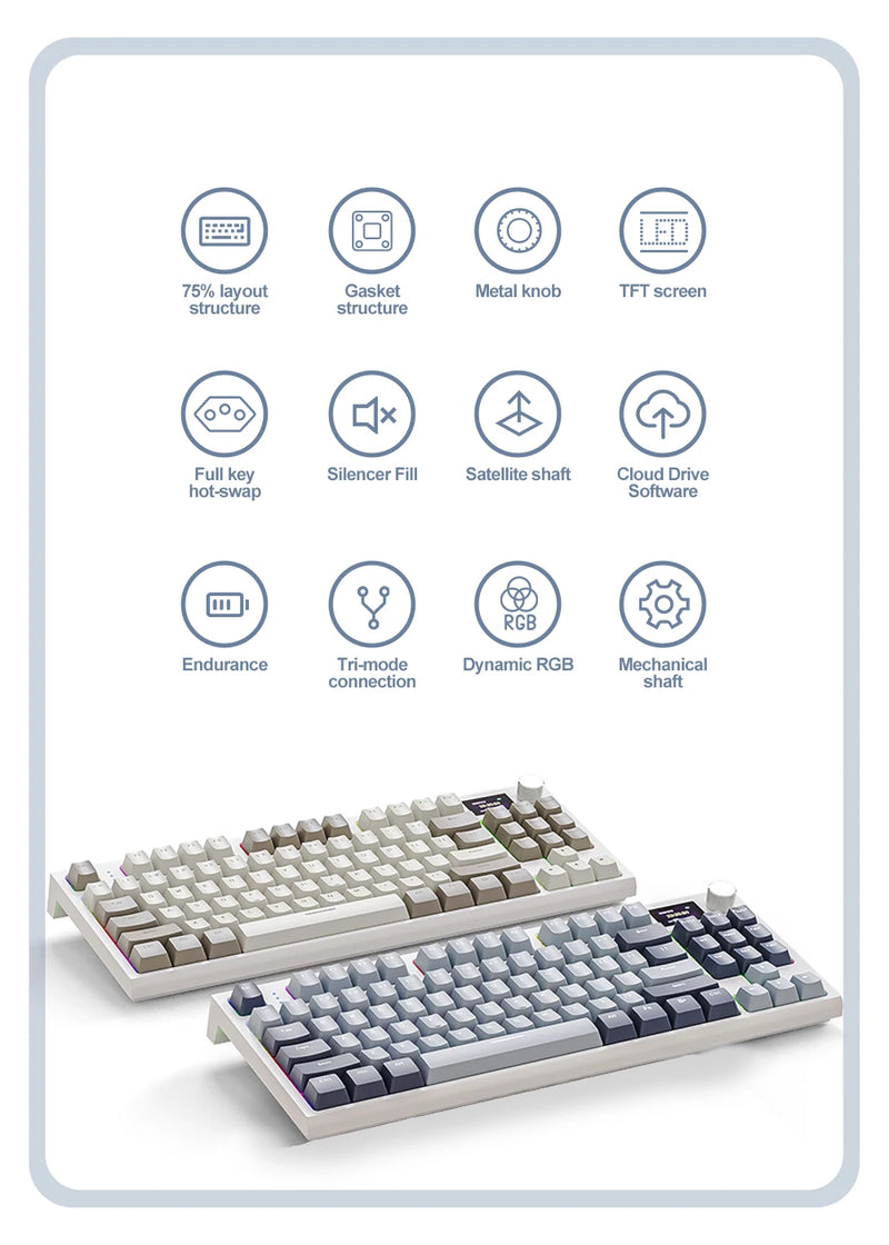 K86 Teclado Mecânico Hot-Swappable sem fio bluetooth/wireless switch blue com tela de exibição e botão rotativo de volume