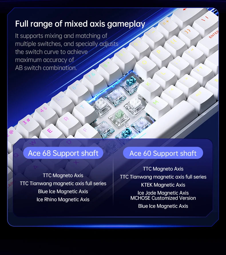 MCHOSE Ace68 Teclado mecânico, switch magnético com precisão RT de 0,01 mm e conexão wireless com polling rate 8000Mhz