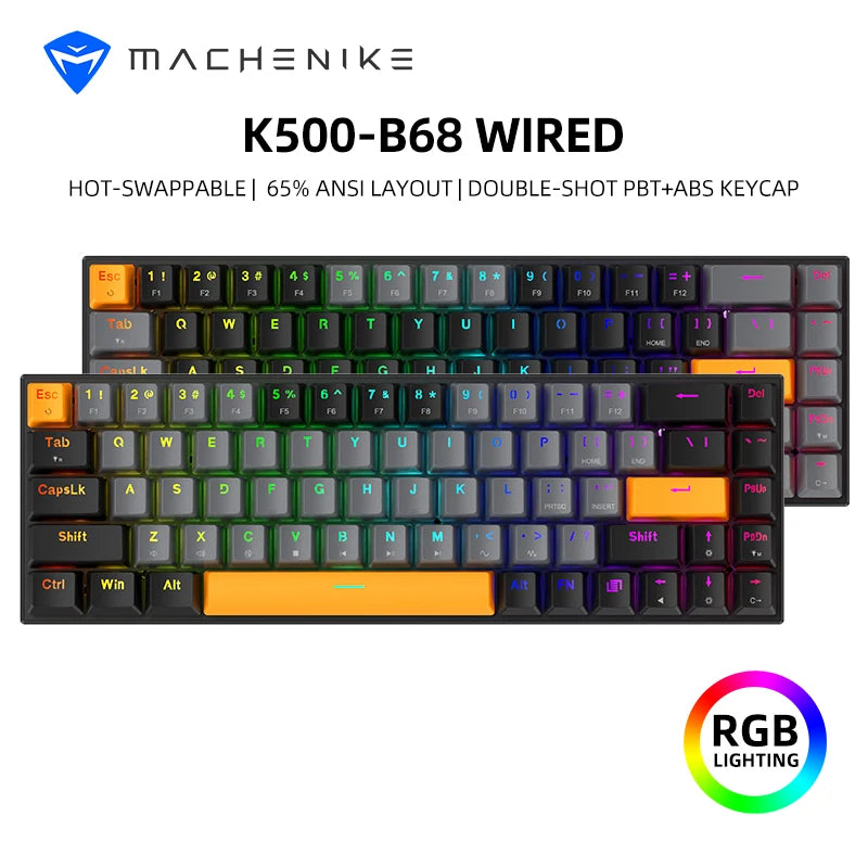 MACHENIKE K500 B68 Teclado mecânico com fio formato 65% switch red, RGB