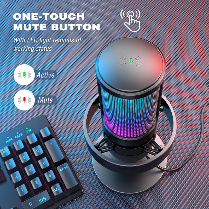 FIFINE Microfone RGB com conexão USB e botão Touch-Mute