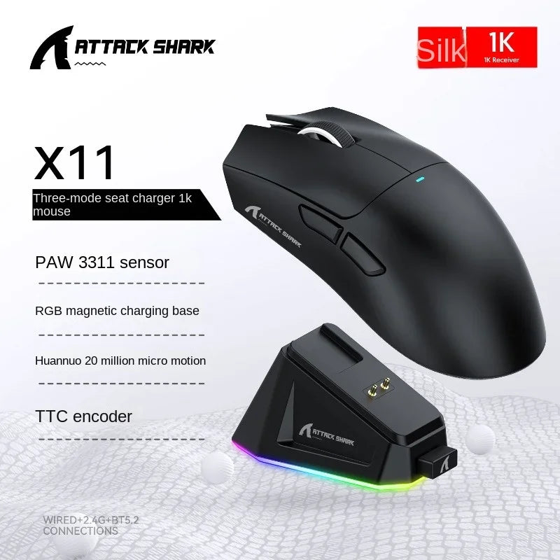 Attack Shark x11 PAW3311 22000 DPI bluetooth/wireless, doca de carregamento magnética