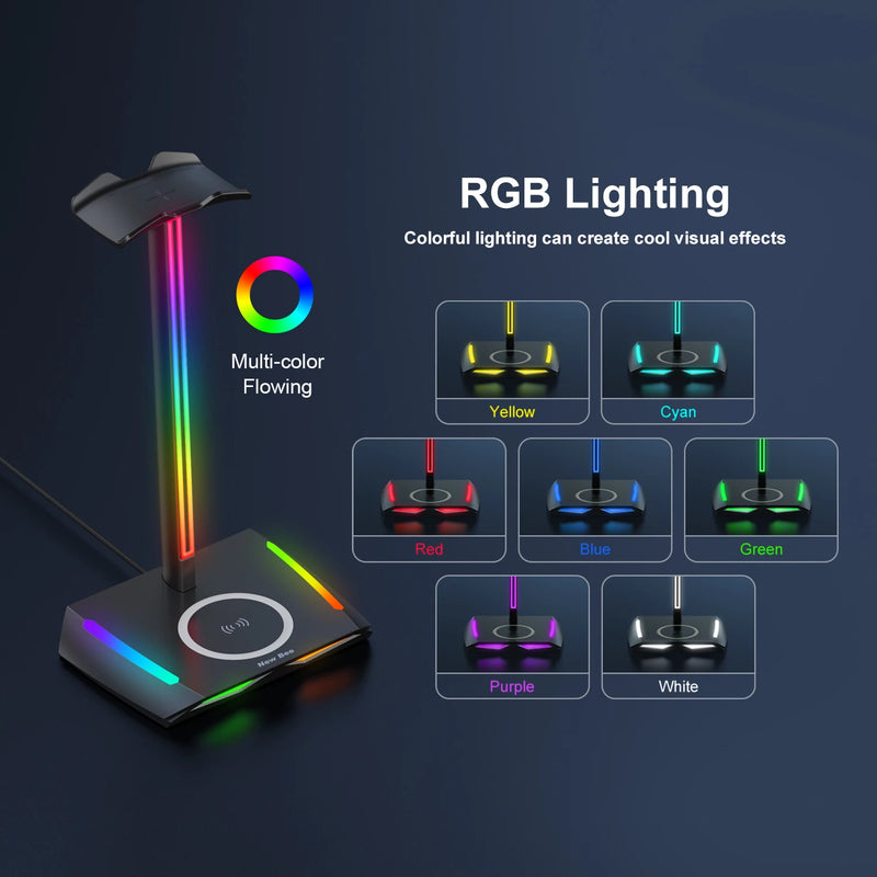 New Bee Z12 Suporte RGB para headset com base para carregamento sem fio